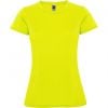 Camisetas técnicas roly montecarlo mujer de poliéster amarillo fluor con logo vista 1